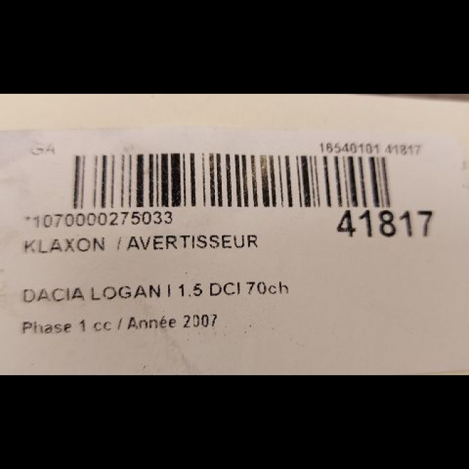 Klaxon  / avertisseur occasion DACIA LOGAN I Phase 1 06-2005->06-2008 1.5 DCI 70ch 6001548537 3