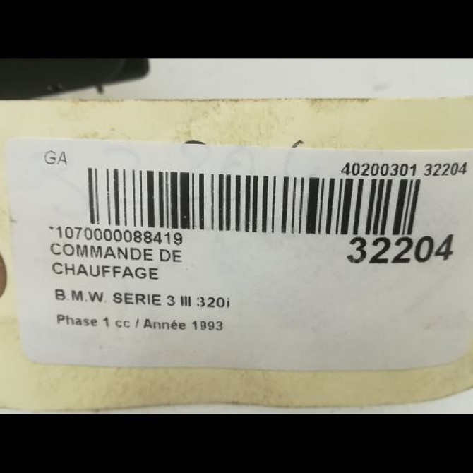 Commande de chauffage occasion B.M.W. SERIE 3 III Phase 1 01-1991->04-1998 320i 3