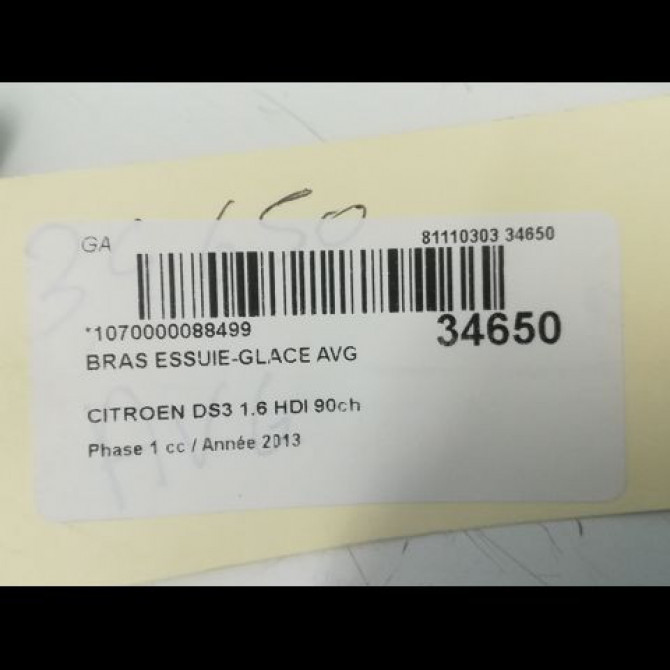 Bras essuie-glace avant gauche occasion CITROEN DS3 Phase 1 11-2009->03-2014 1.6 HDI 90ch 6429HF 2