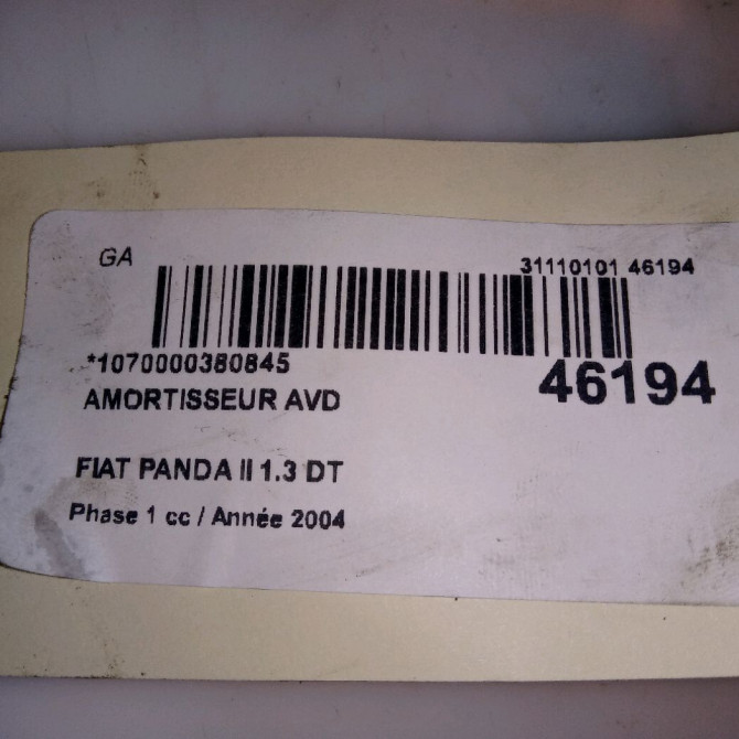 Amortisseur avant droit occasion FIAT PANDA II Phase 1 09-2003->12-2012 1.3 DT MULTIJET 16v 70ch 51857948 5