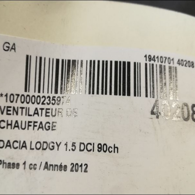 Ventilateur de chauffage occasion DACIA LODGY Phase 1 01-2012->... 1.5 DCI 90ch 272103931R 3