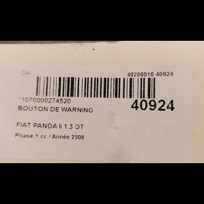 Bouton de warning occasion FIAT PANDA II Phase 1 09-2003->12-2012 1.3 DT MULTIJET 16v 70ch 2