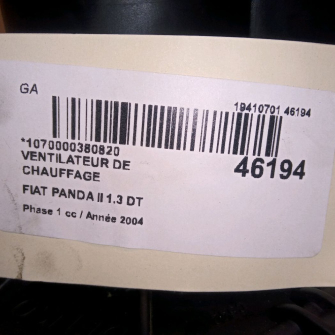 Ventilateur de chauffage occasion FIAT PANDA II Phase 1 09-2003->12-2012 1.3 DT MULTIJET 16v 70ch 77362537 5