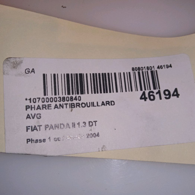 Phare antibrouillard avant gauche occasion FIAT PANDA II Phase 1 09-2003->12-2012 1.3 DT MULTIJET 16v 70ch 4