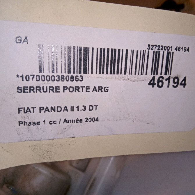 Serrure porte arg occasion FIAT PANDA II Phase 1 09-2003->12-2012 1.3 DT MULTIJET 16v 70ch 51917898 5