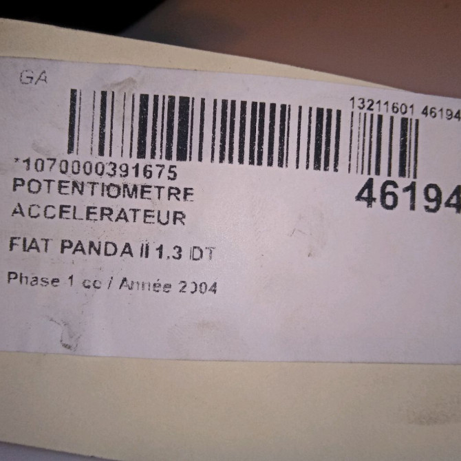 Potentiometre accelerateur occasion FIAT PANDA II Phase 1 09-2003->12-2012 1.3 DT MULTIJET 16v 70ch 5