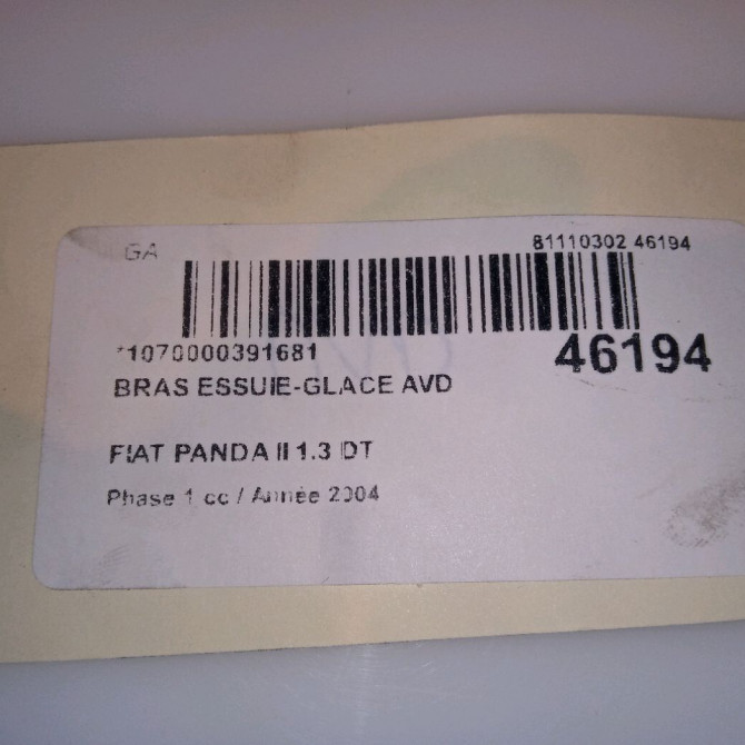 Bras essuie-glace avant droit occasion FIAT PANDA II Phase 1 09-2003->12-2012 1.3 DT MULTIJET 16v 70ch 735434447 3
