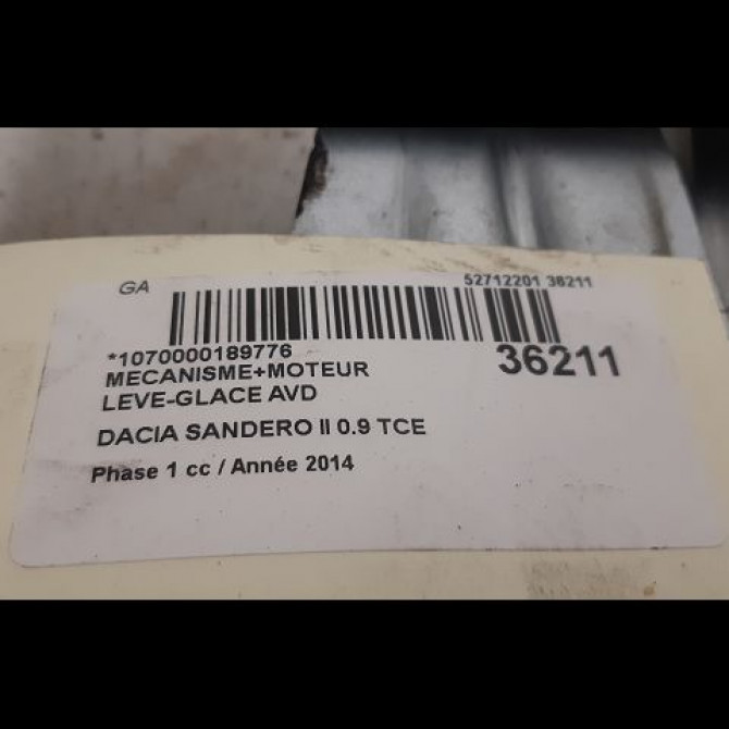 Mecanisme + moteur lève-glace avant droit occasion DACIA SANDERO II Phase 1 10-2012->... 0.9 TCE 90ch 807209299R 3