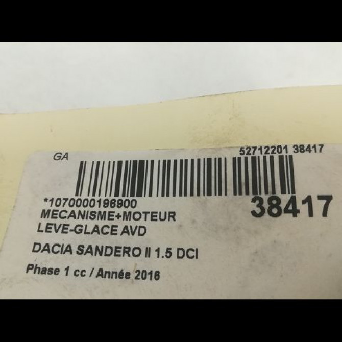 Mecanisme + moteur lève-glace avant droit occasion DACIA SANDERO II Phase 1 10-2012->... 1.5 DCI 90ch 807209299R 3