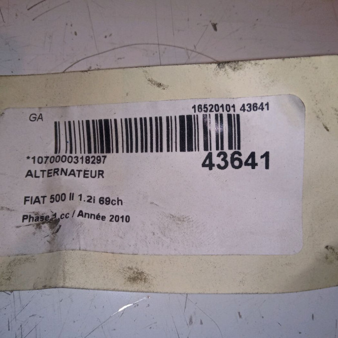 Alternateur occasion FIAT 500 II 500 II Phase 1 2007-07-01->2016-03-31 1.2i 69ch 52003529 5