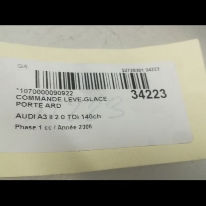 Commande leve-glace porte arrière droite occasion AUDI A3 II Phase 1 06-2003->06-2008 2.0 TDi 140ch 4