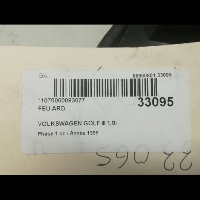 Feu arrière droit occasion VOLKSWAGEN GOLF III Phase 1 01-1992->12-1997 1.8i 75ch 1H9945112 3