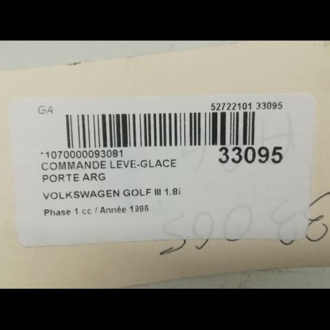 Commande leve-glace porte arrière gauche occasion VOLKSWAGEN GOLF III Phase 1 01-1992->12-1997 1.8i 75ch 3