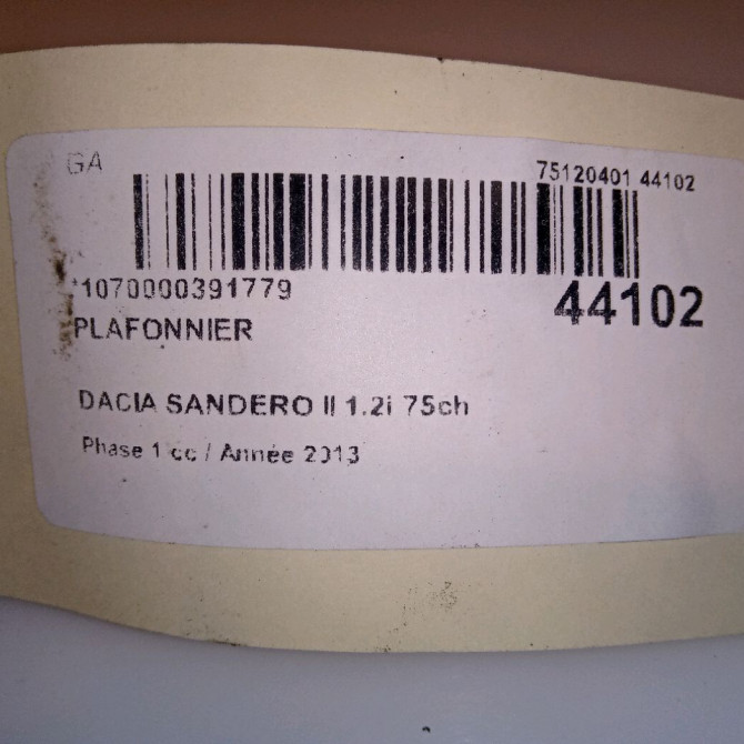 Plafonnier occasion DACIA SANDERO II Phase 1 10-2012->... 1.2i 75ch 264301390R 4