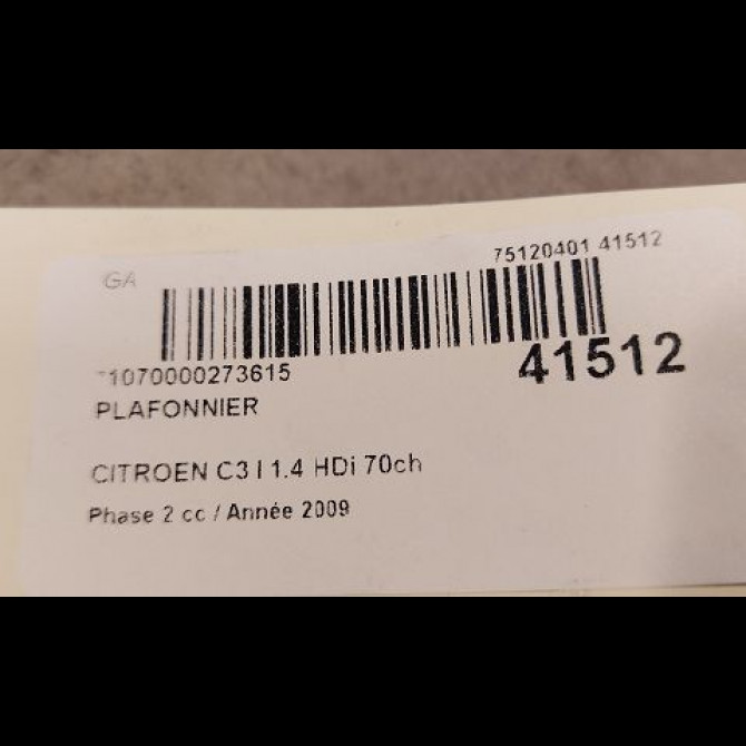 Plafonnier occasion CITROEN C3 I Phase 2 10-2005->12-2010 1.4 HDi 70ch 6362Q1 2