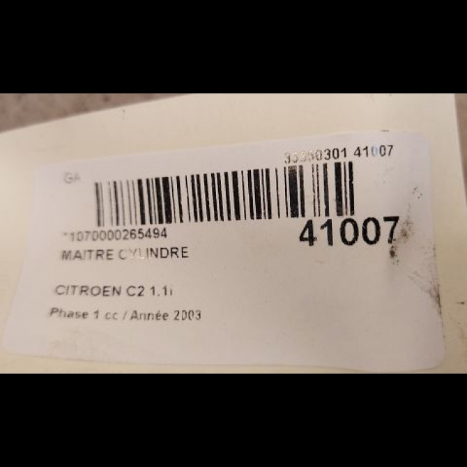 Maitre cylindre occasion CITROEN C2 Phase 1 09-2003->10-2008 1.1i 4601R0 2