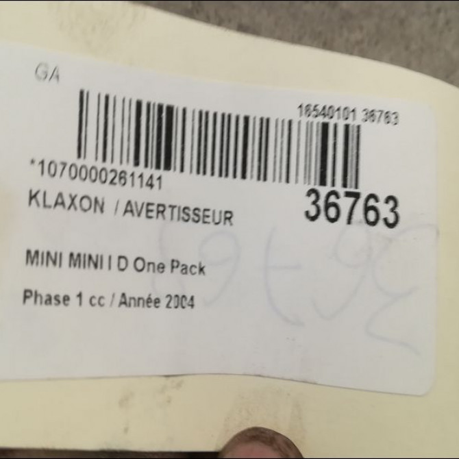 Klaxon  / avertisseur occasion MINI MINI I Phase 1 09-2001->07-2004 D One Pack 61337193997 3