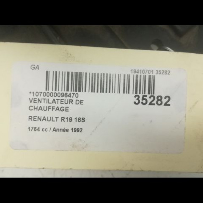 Ventilateur de chauffage occasion RENAULT 19 Phase 2 04-1992->04-1997 1.8i 4