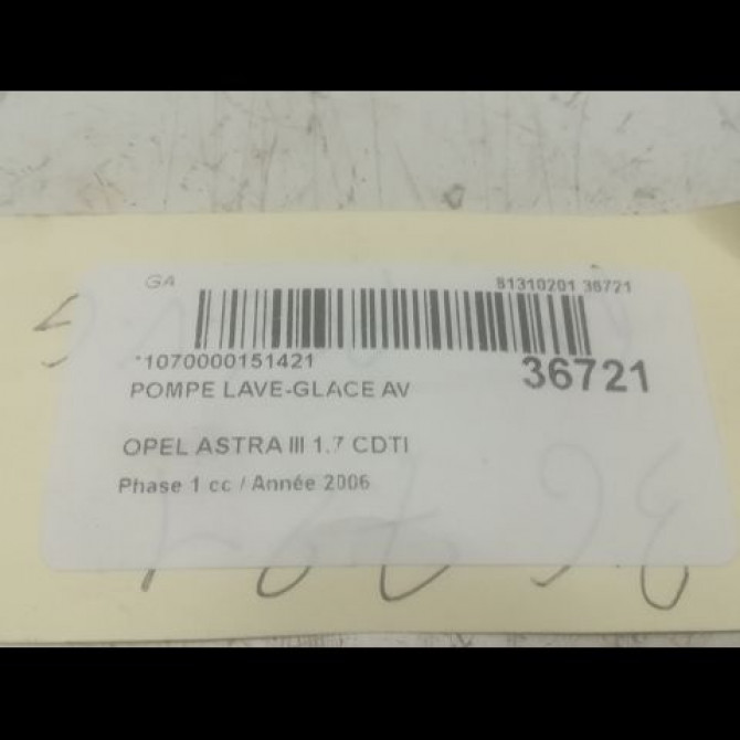 Pompe lave-glace avant occasion OPEL ASTRA III ASTRA III Phase 1 2004-04-01->2006-12-31 1.7 CDTI 100ch 90585762 3