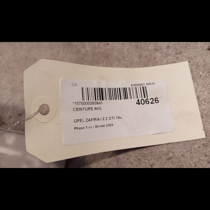 Ceinture avant gauche occasion OPEL ZAFIRA I Phase 1 03-1999->07-2005 2.2 DTI 16v 125ch 13120725 2