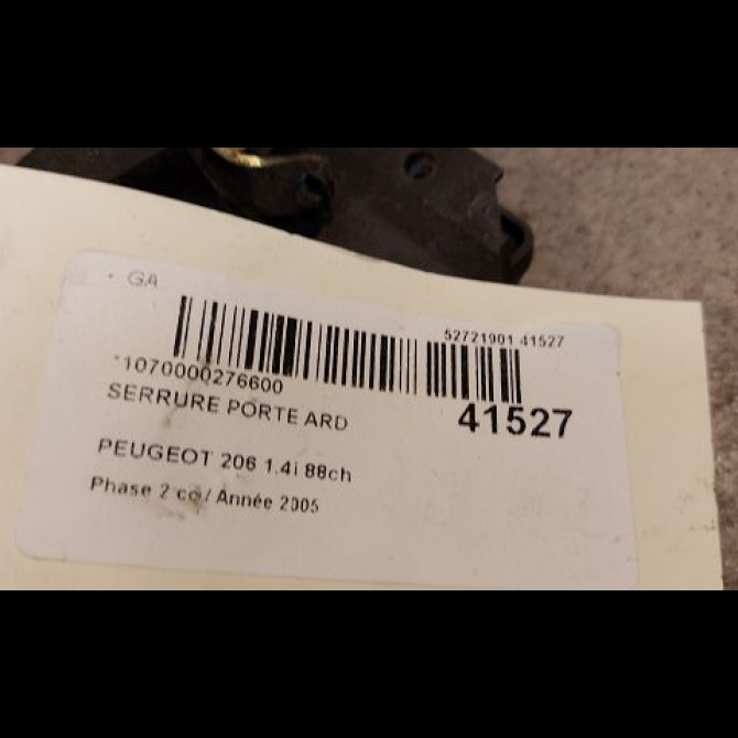 Serrure porte ard occasion PEUGEOT 206 Phase 2 02-2003->02-2009 1.4i 88ch 9138G1 3