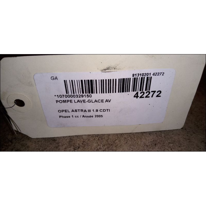 Pompe lave-glace avant occasion OPEL ASTRA III ASTRA III Phase 1 2004-04-01->2006-12-31 1.9 CDTI 120ch 90585762 3