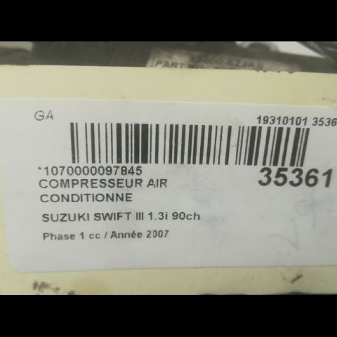 Compresseur air conditionne occasion SUZUKI SWIFT III Phase 1 03-2005->09-2011 1.3i 90ch 9520062JA0 4