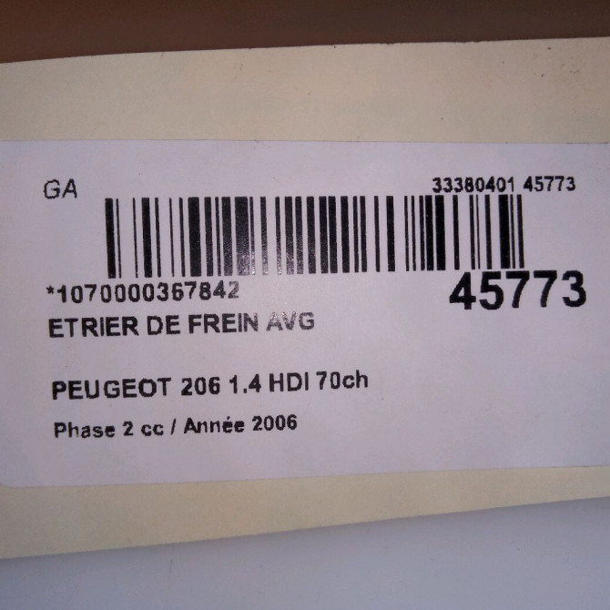 Etrier de frein avant gauche occasion PEUGEOT 206 Phase 2 02-2003->02-2009 1.4 HDI 70ch 4400P0 4