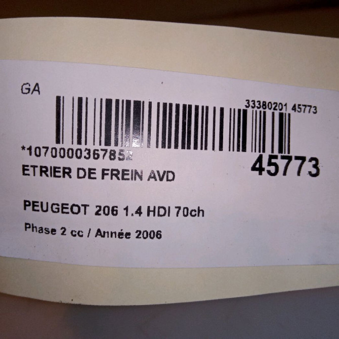 Etrier de frein avant droit occasion PEUGEOT 206 Phase 2 02-2003->02-2009 1.4 HDI 70ch 4400P1 4