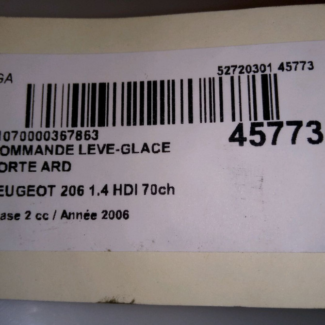 Commande leve-glace porte arrière droite occasion PEUGEOT 206 Phase 2 02-2003->02-2009 1.4 HDI 70ch 4