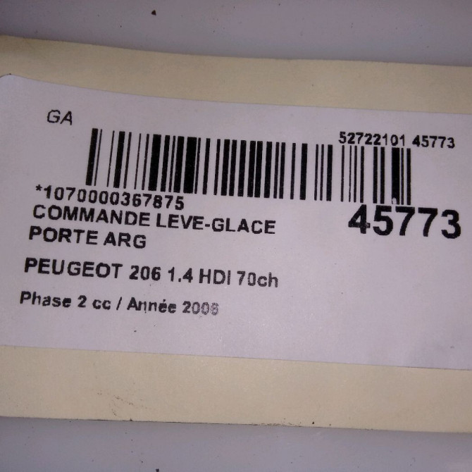 Commande leve-glace porte arrière gauche occasion PEUGEOT 206 Phase 2 02-2003->02-2009 1.4 HDI 70ch 4