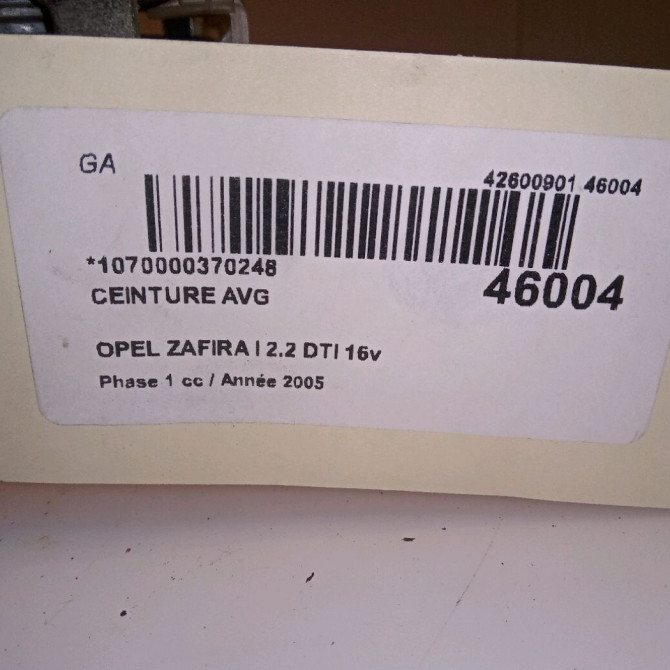 Ceinture avant gauche occasion OPEL ZAFIRA I Phase 1 03-1999->07-2005 2.2 DTI 16v 125ch 13120725 5