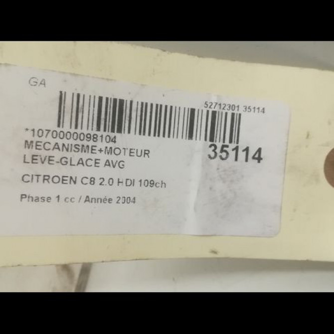 Mecanisme+moteur leve-glace avg occasion CITROEN C8 Phase 1 06-2002->... 2.0 HDI 109ch 9221L4 4