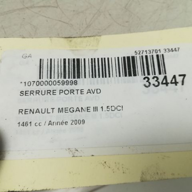 Serrure porte avd occasion RENAULT MEGANE III Phase 1 11-2008->01-2012 805020001R 5