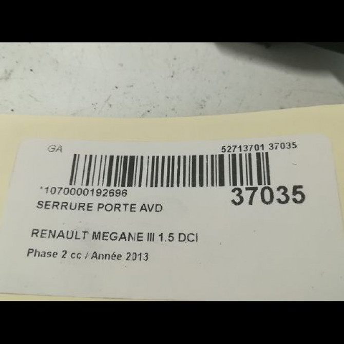 Serrure porte avd occasion RENAULT MEGANE III Phase 2 01-2012->06-2014 1.5 DCI 90ch 805020001R 4