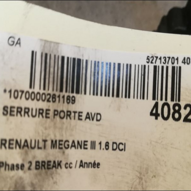Serrure porte avd occasion RENAULT MEGANE III Phase 2 BREAK 01-2012->06-2014 1.6 DCI 130ch 805020001R 3