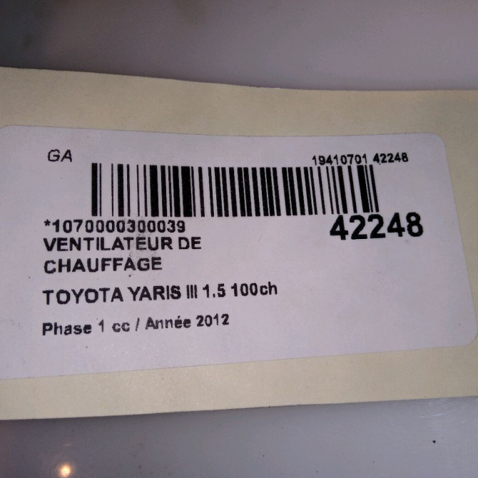 Ventilateur de chauffage occasion TOYOTA YARIS III YARIS III Phase 1 2011-03-01->2015-04-30 1.5 100ch 871030D220 4