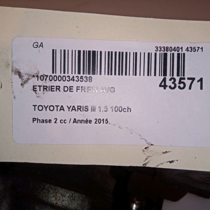 Etrier de frein avant gauche occasion TOYOTA YARIS III Phase 2 06-2014->... 1.5 100ch 477500D200 4