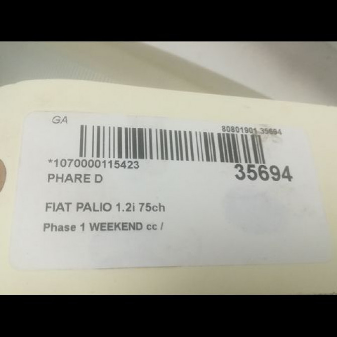 Phare droit occasion FIAT PALIO Phase 1 WEEKEND 03-1998->12-2002 1.2i 75ch 3