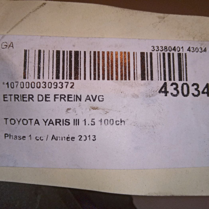 Etrier de frein avant gauche occasion TOYOTA YARIS III YARIS III Phase 1 2011-03-01->2015-04-30 1.5 100ch 477500D200 4