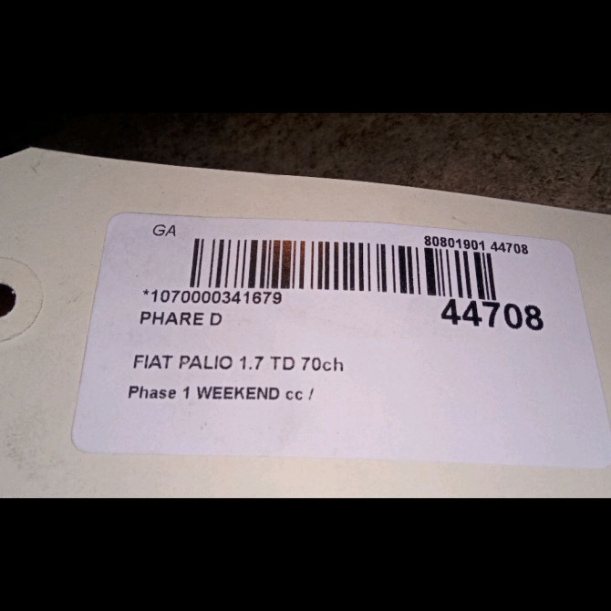 Phare droit occasion FIAT PALIO Phase 1 04-1995->04-1999 1.7 TD 70ch 3