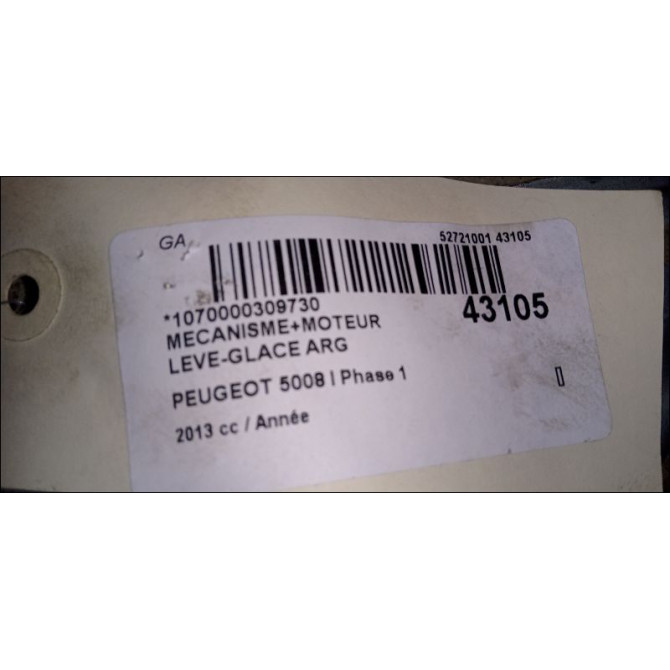 Mecanisme+moteur leve-glace arg occasion PEUGEOT 5008 I Phase 1 11-2009->12-2013 1607675380 4