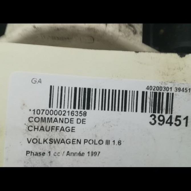 Commande de chauffage occasion VOLKSWAGEN POLO III Phase 1 10-1994->11-1999 1.6 3