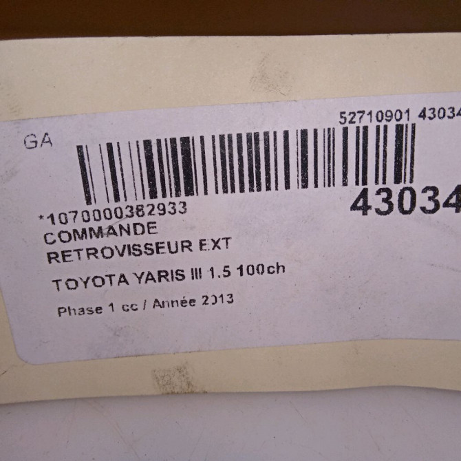 Commande rétroviseurs extérieures électriques occasion TOYOTA YARIS III YARIS III Phase 1 2011-03-01->2015-04-30 1.5 100ch 848700D090 4