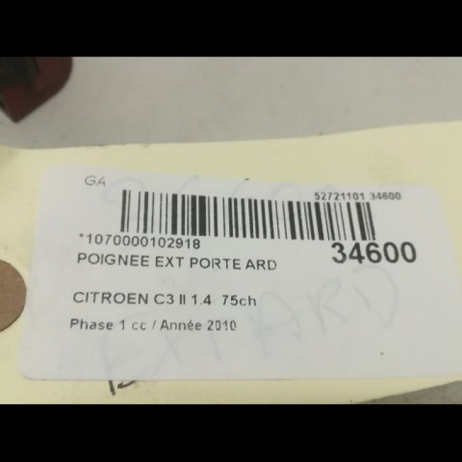 Poignee ext porte ard occasion CITROEN C3 II Phase 1 11-2009->02-2013 1.4i 75ch 9101KH 3