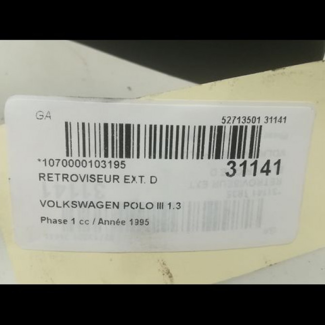 Retroviseur exterieur manuel droit occasion VOLKSWAGEN POLO III Phase 1 10-1994->11-1999 1.3 6N1857508GRU 3