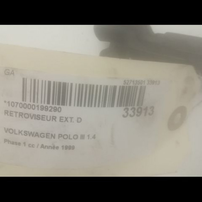 Retroviseur exterieur manuel droit occasion VOLKSWAGEN POLO III Phase 1 10-1994->11-1999 1.4 6N1857508GRU 3