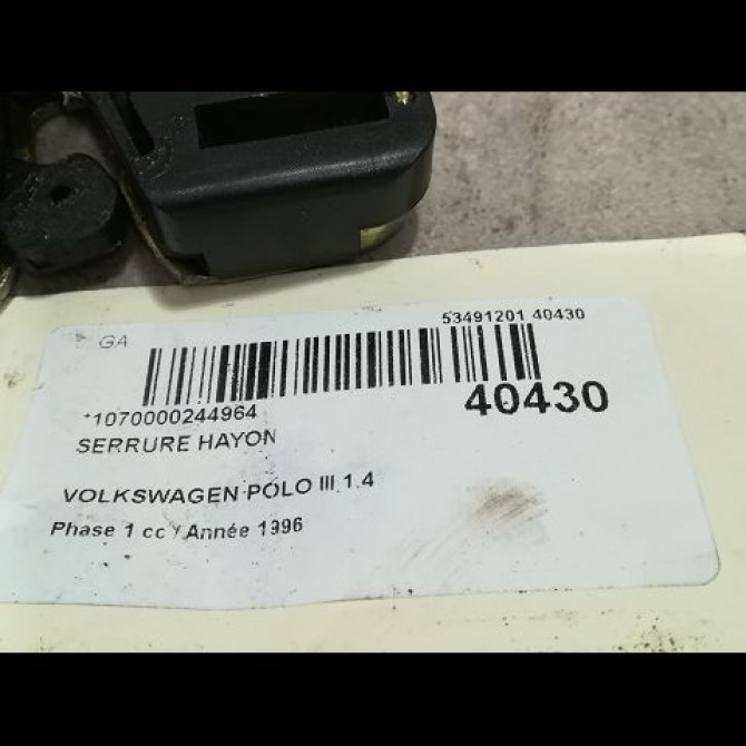 Serrure hayon occasion VOLKSWAGEN POLO III Phase 1 10-1994->11-1999 1.4 6N0827505A 3