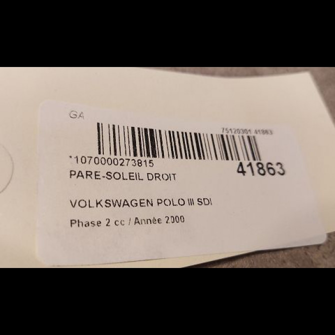 Pare-soleil droit occasion VOLKSWAGEN POLO III Phase 2 11-1999->12-2001 SDI 6N0857552F2F4 3