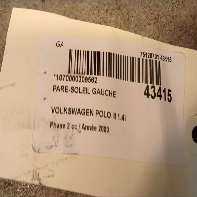 Pare-soleil gauche occasion VOLKSWAGEN POLO III Phase 2 11-1999->12-2001 1.4i 75ch 6N0857551F2F4 3